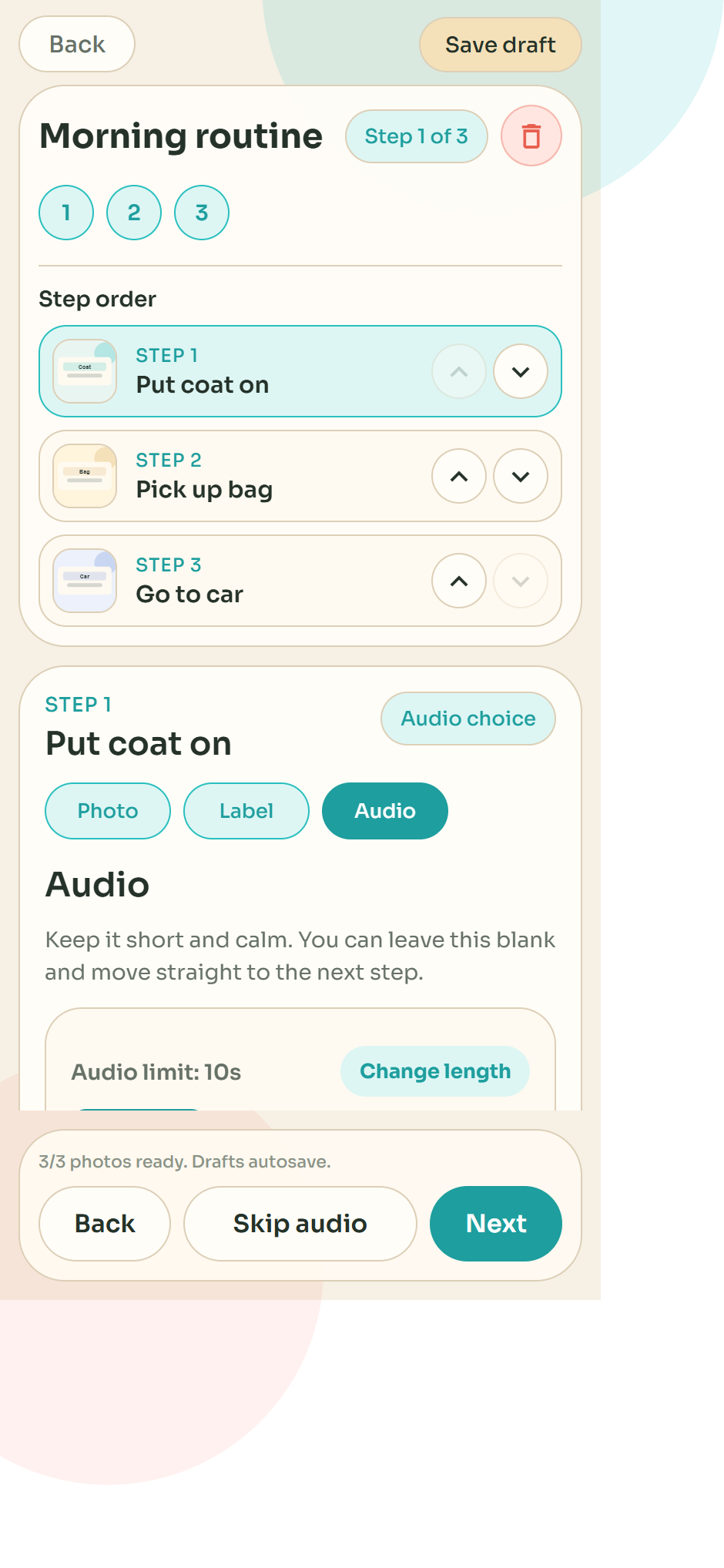 SnapThen edit screen showing step reordering